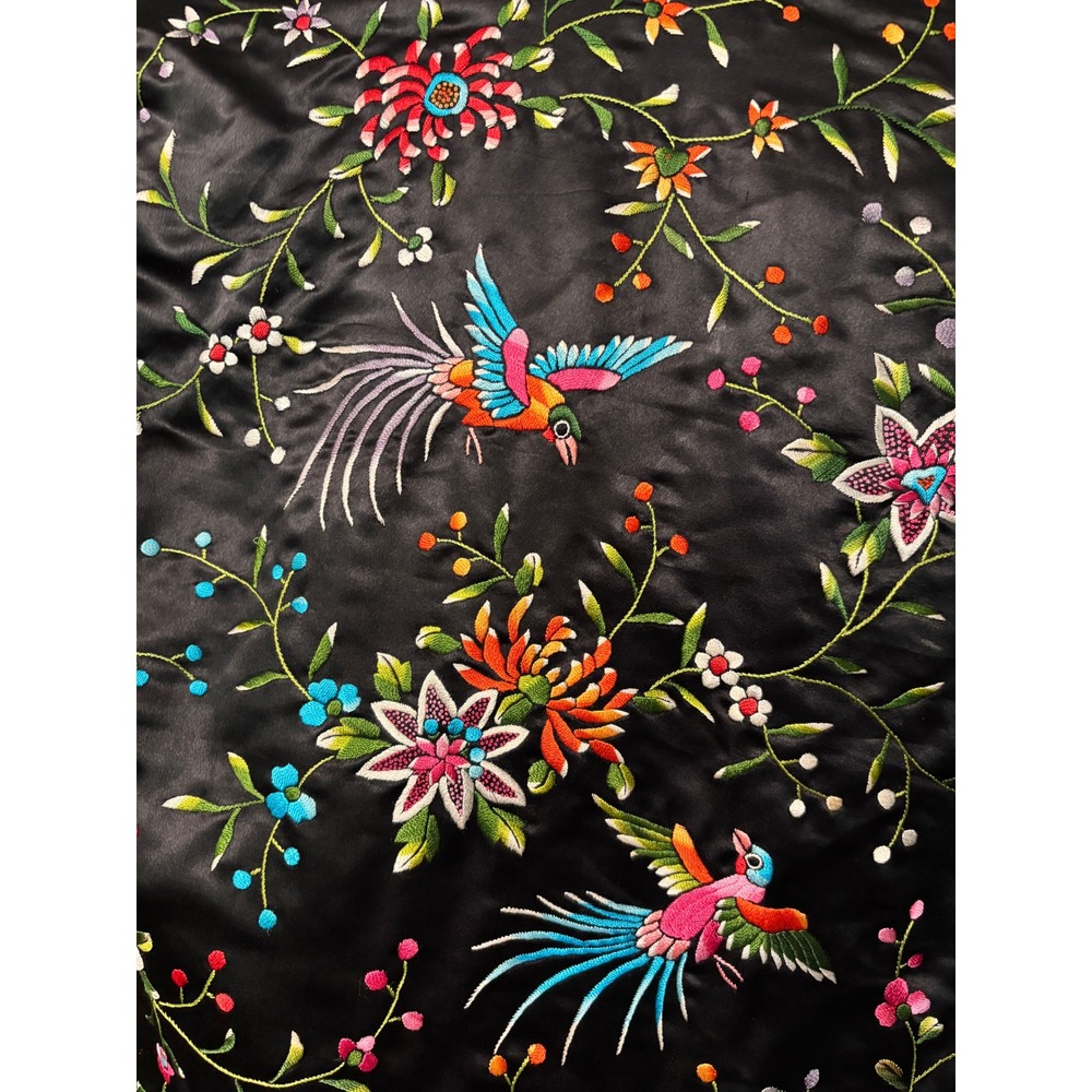 Vintage Plum Blossoms Silk Embroidered Jacket Black Floral Bird Mandarin Size 34 - Picture 6 of 9